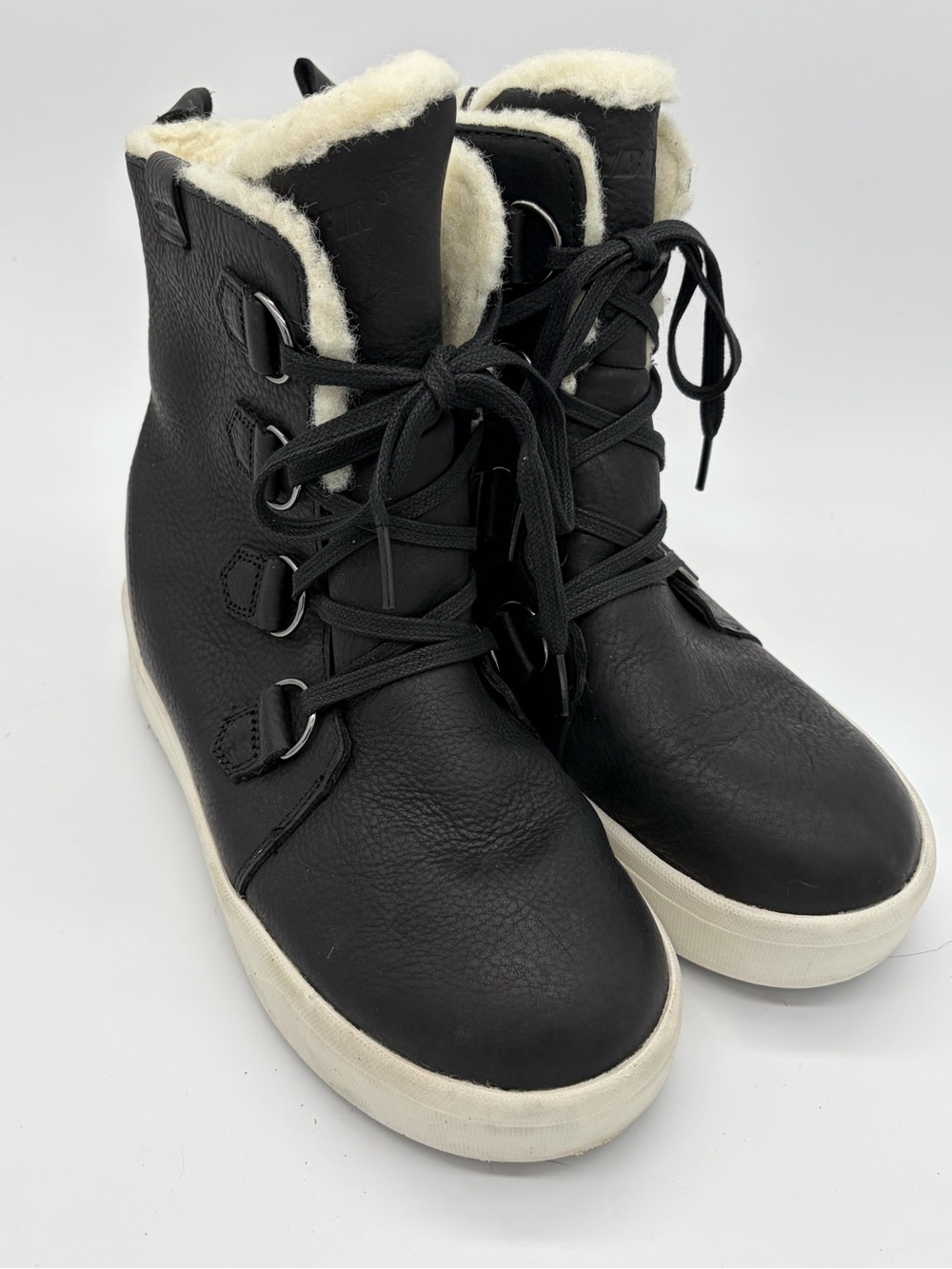 Black Faux-Shearling Lace-Up Women’s Boots